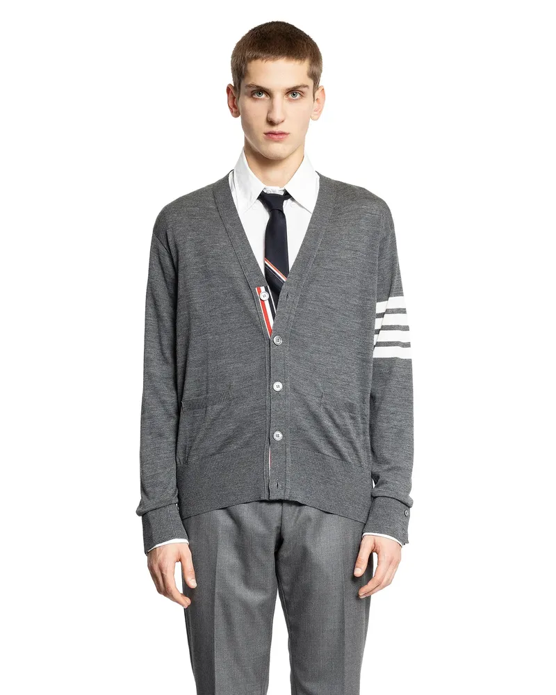 Thom Browne Merino Wool 4-Bar Cardigan Grey