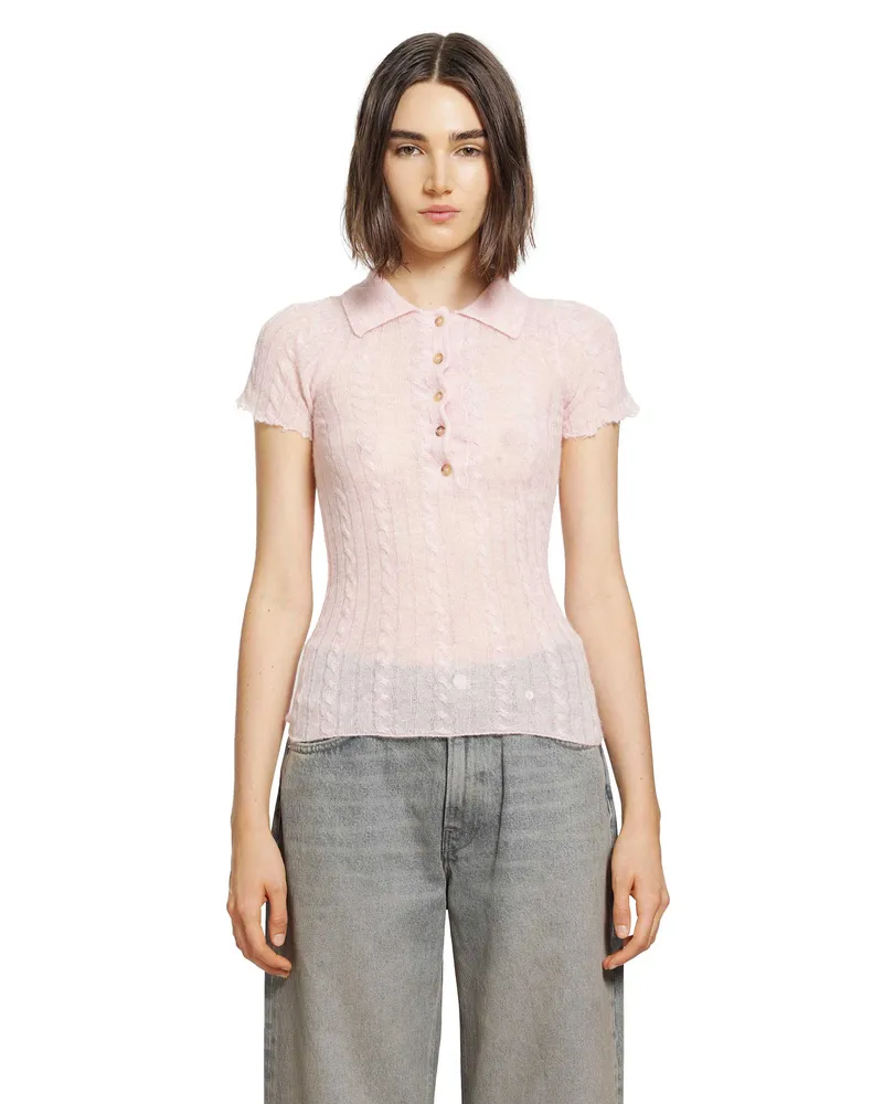 Haikure Laurie Semi-Sheer Polo Shirt Pink
