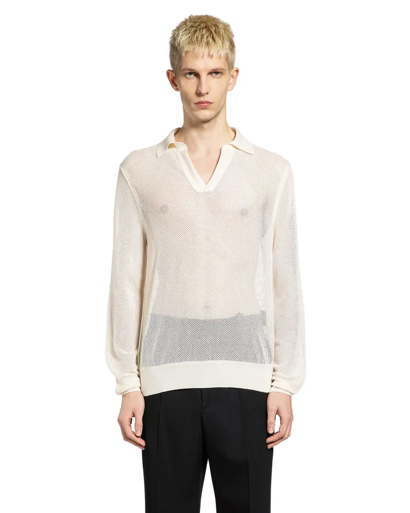 Tom Ford Semi-sheer Long Sleeve Polo Shirt White