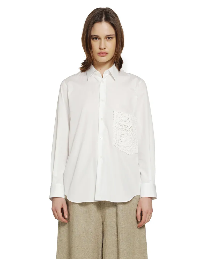 Comme des Garçons Crochet Pocket Shirt in Cotton Poplin White