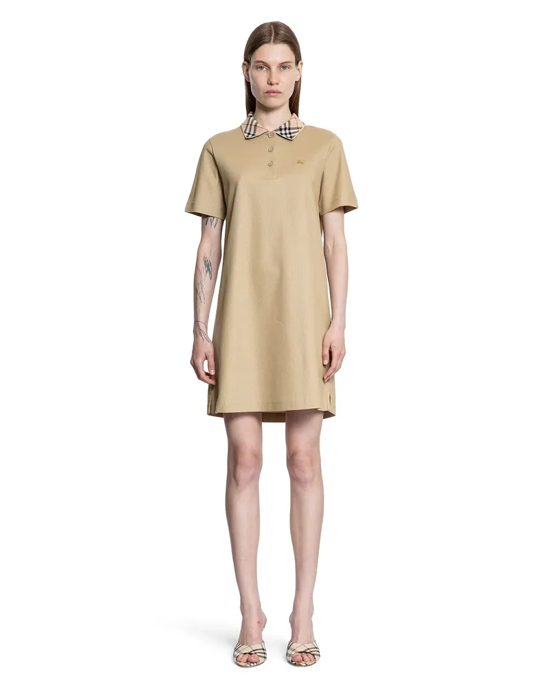 Burberry Check Collar Cotton Polo Shirt Dress Beige