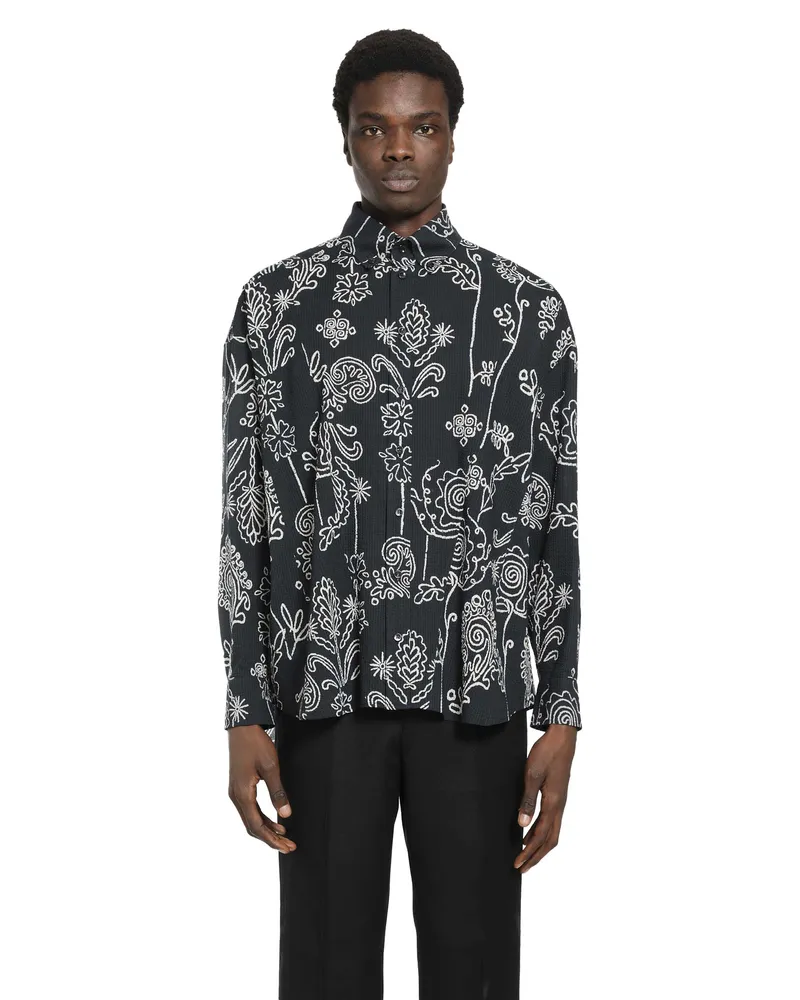 Giorgio Armani Floral Seersucker Shirt Black&white