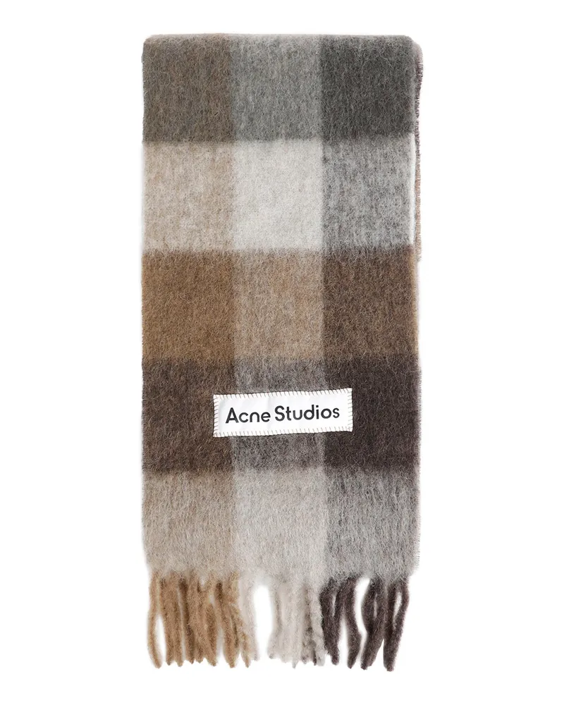 Acne Studios Check Fringe Scarf Brown