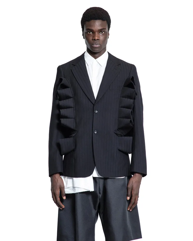 Comme des Garçons Blazer in lana a righe con volant Black