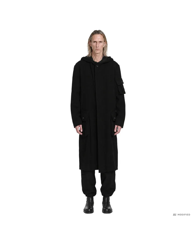 Yohji Yamamoto 3-Pocket Hooded Coat Black