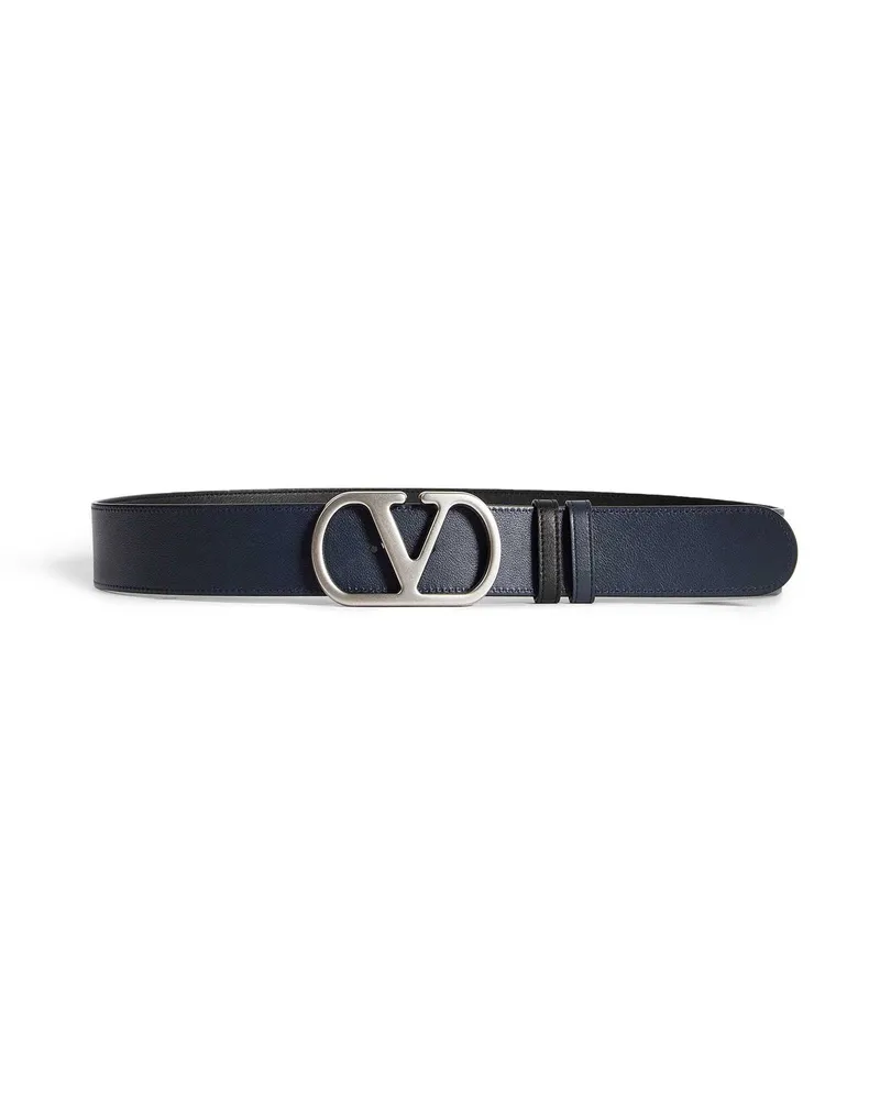 Valentino Garavani Vlogo Reversible Leather Belt Black