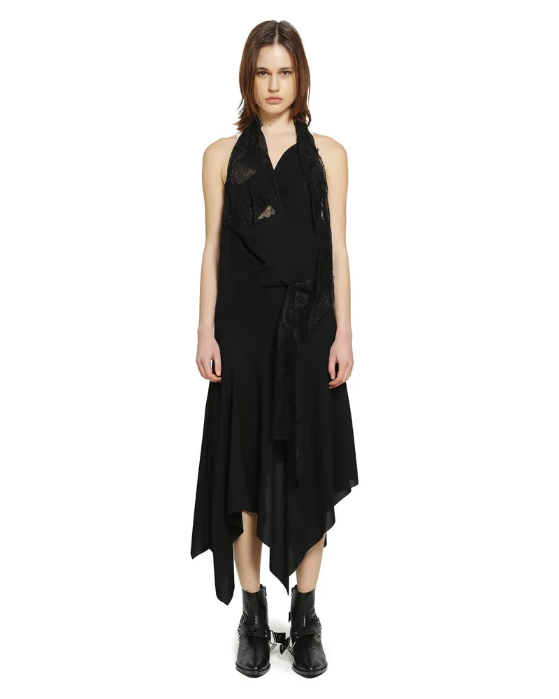 Junya Watanabe Asymmetric Lace Slip Dress Black