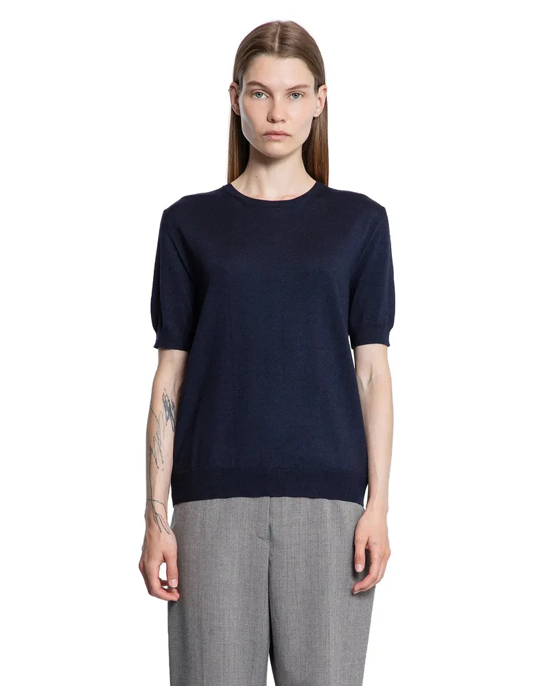 Prada Wool Short Sleeve Crewneck Sweater Blue