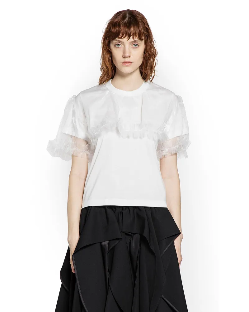 Noir Kei Ninomiya Cotton Jersey and Tulle T-Shirt White