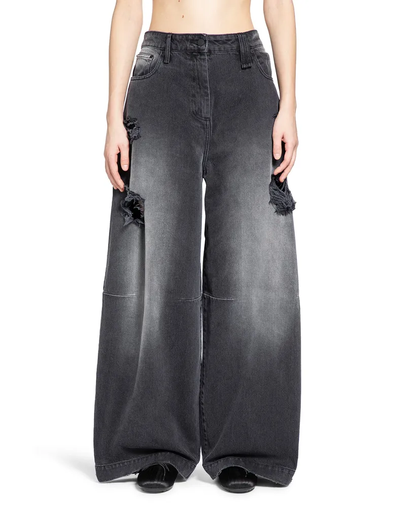 Simone Rocha Distressed Wide Leg Puddle Jeans Black
