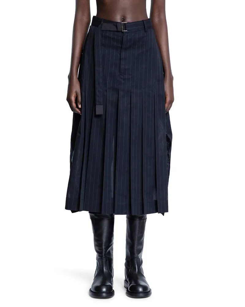 Sacai Striped voile skirt Black