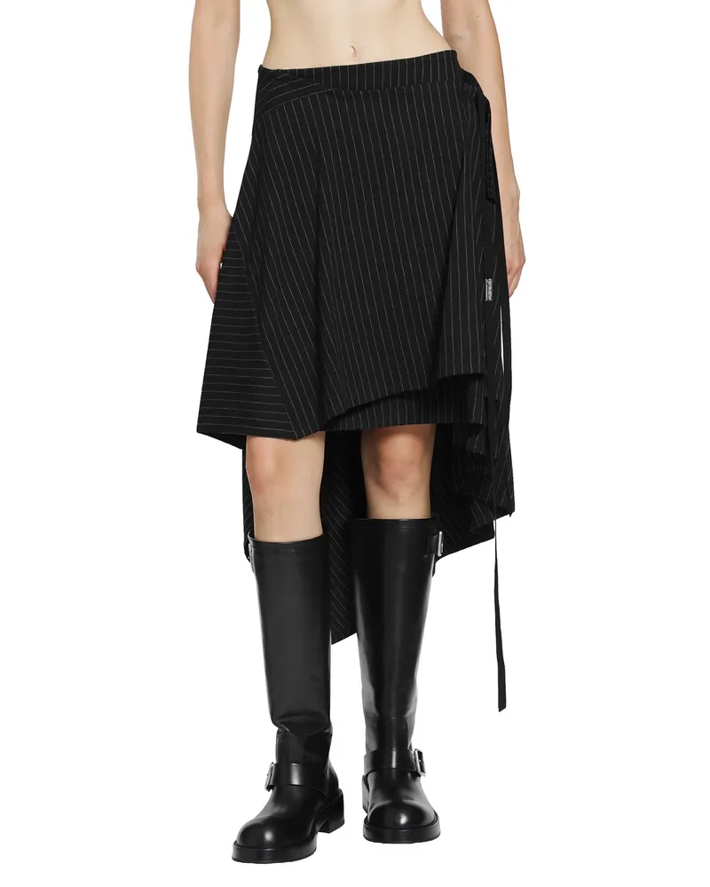 Ann Demeulemeester Birit Wrap Skirt in Striped Viscose Twill Black