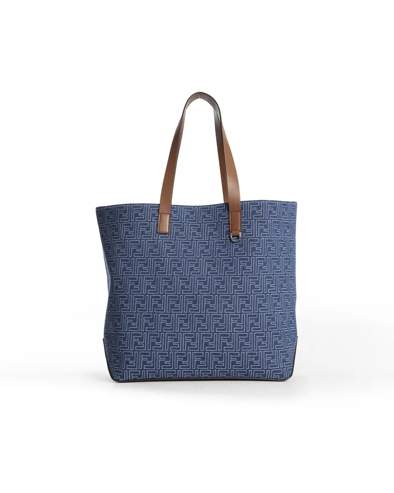 Fendi FF Denim-Effect Shopping Bag Medium Blue