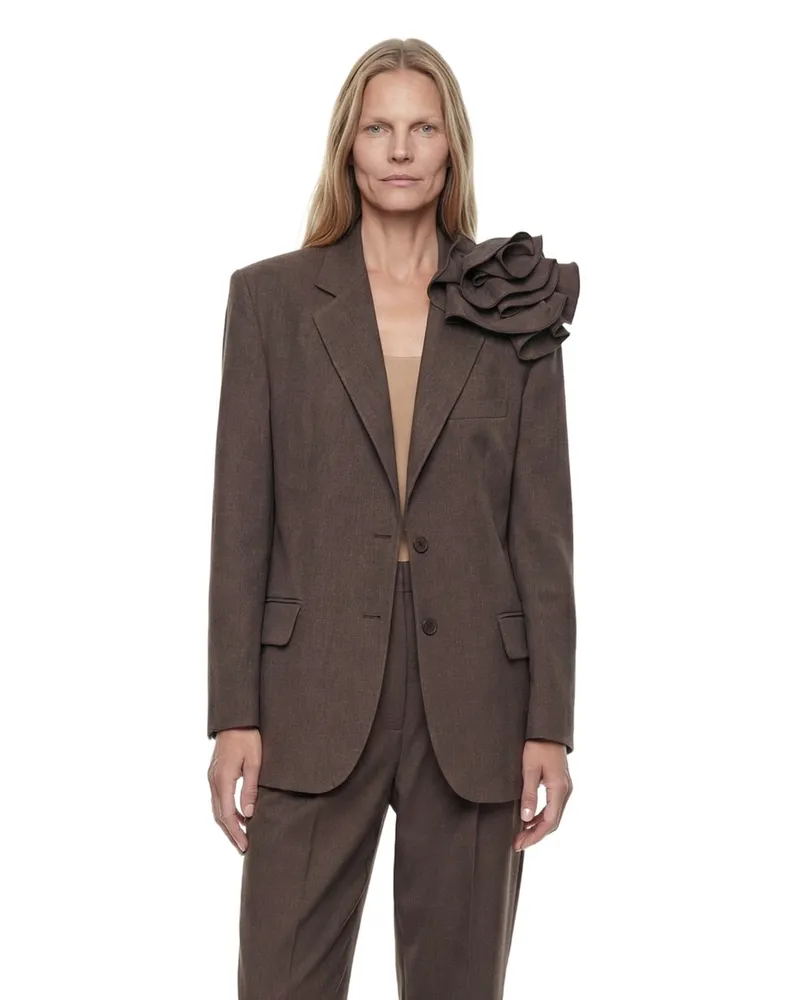 Magda Butrym Linen Flower Blazer Brown