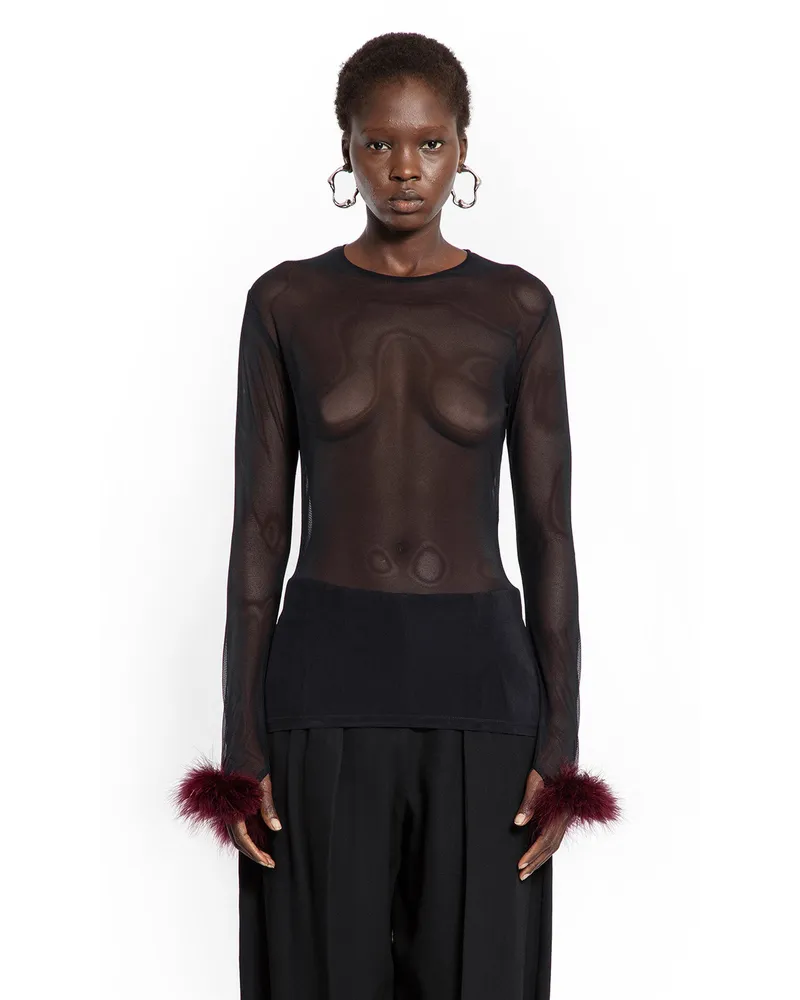 Thierry Mugler Top Marabou in Rete Black