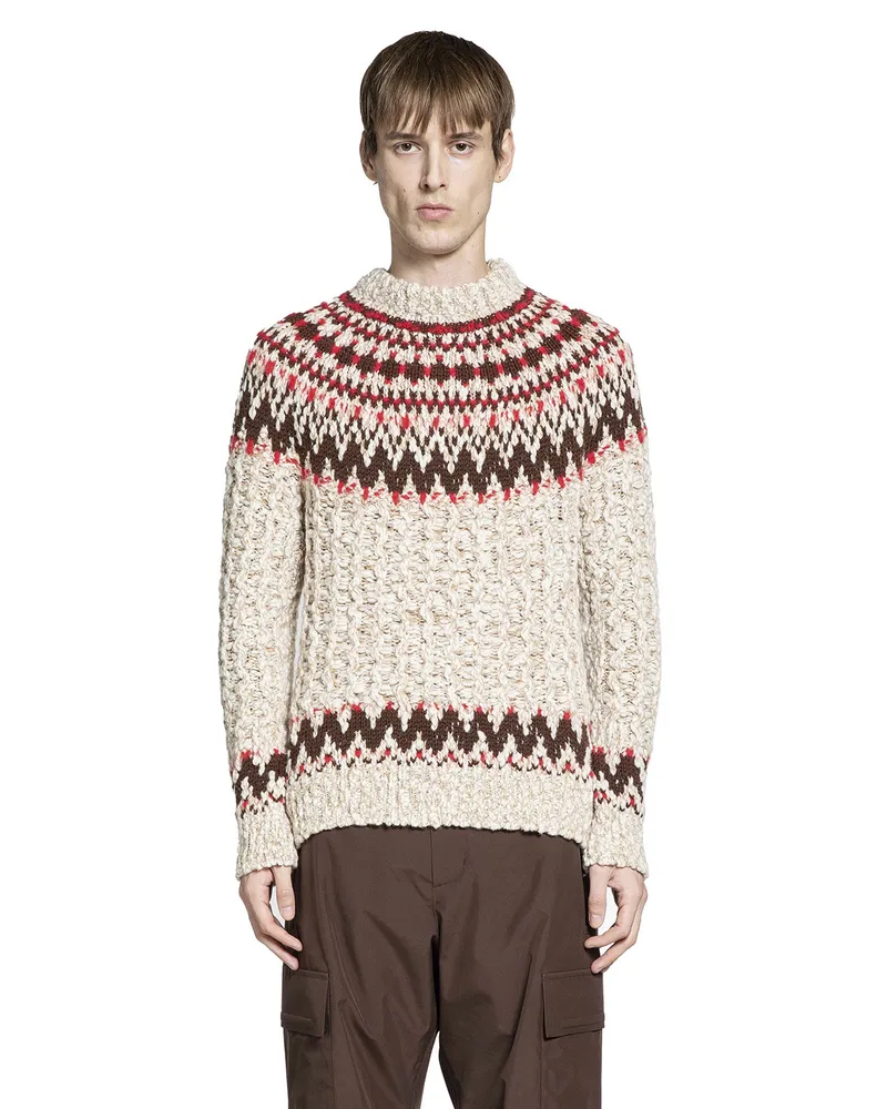 Moncler Geometric Jacquard Wool Sweater Beige