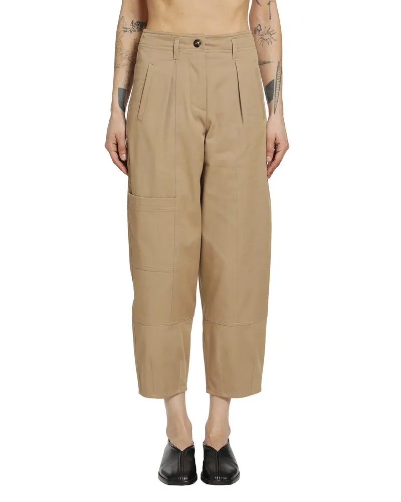 Max Mara Cotton Bull Denim Cargo Trousers Beige