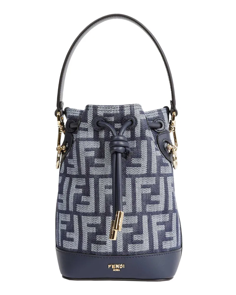 Fendi Mini Mon Tresor FF Jacquard Bucket Bag Blue