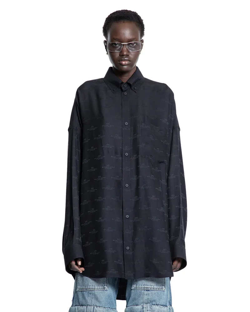 Balenciaga All Over Logo Cocoon Shirt Black