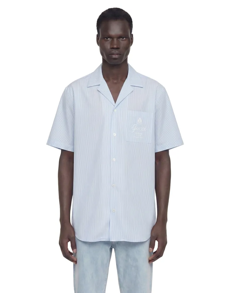 Gucci Pinstriped Cotton Poplin Bowling Shirt Blue