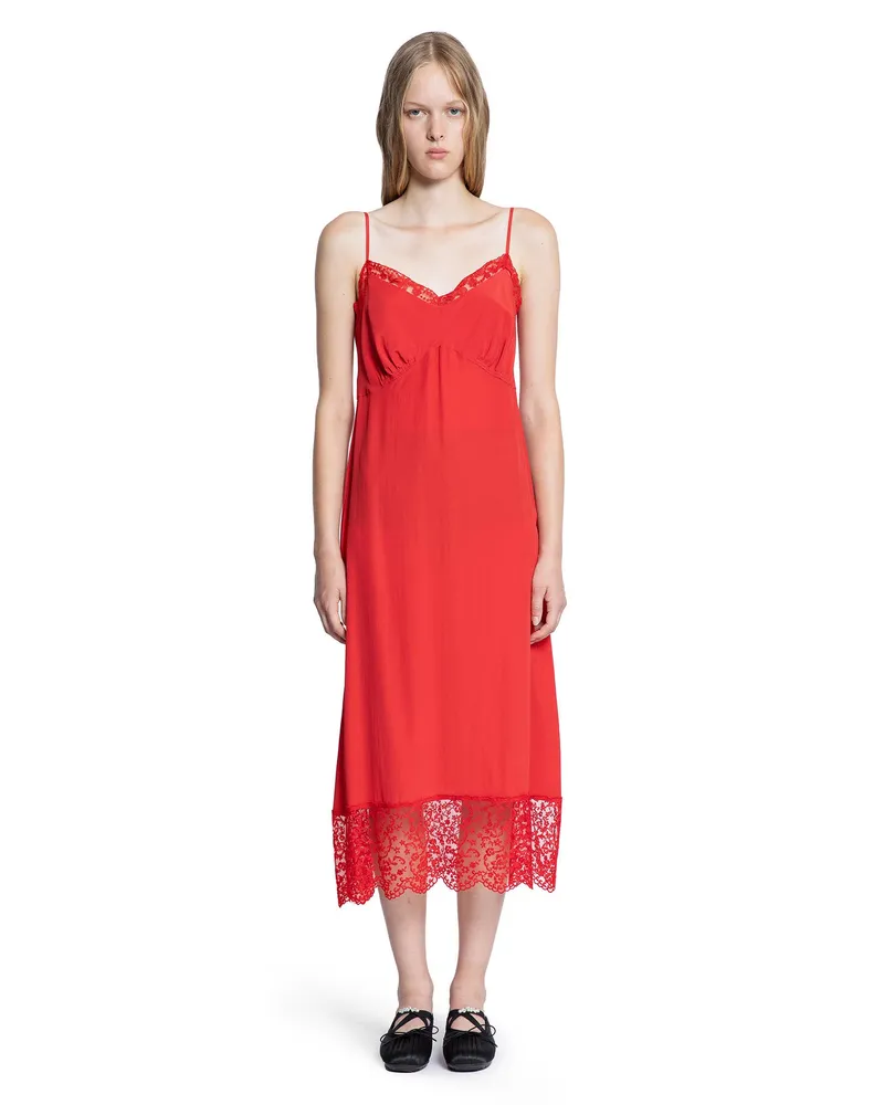 Simone Rocha Deep Lace Trim Slip Dress Red