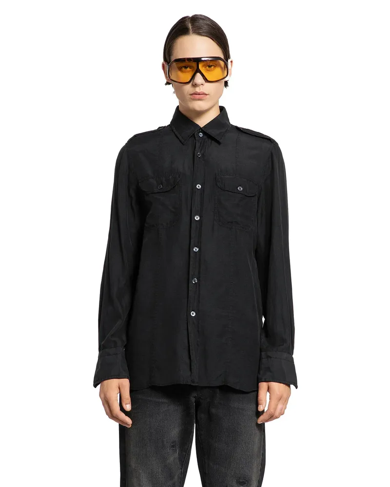 Tom Ford Cotton Silk Military Shirt Black