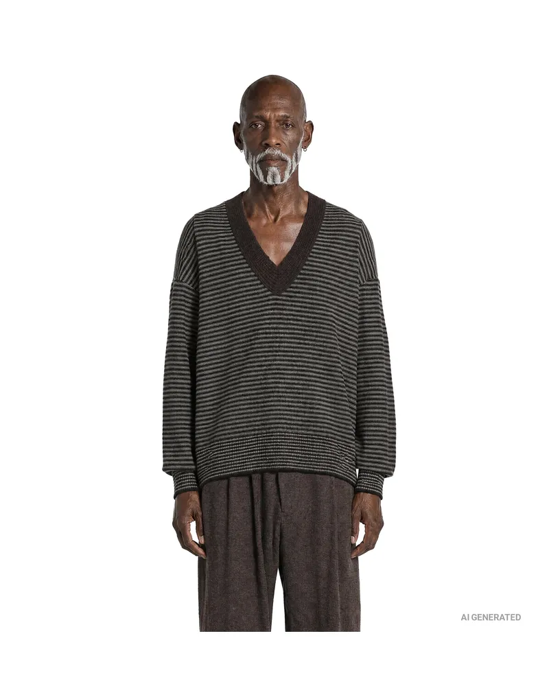 Ziggy Chen Cropped V-Neck Sweater Brown