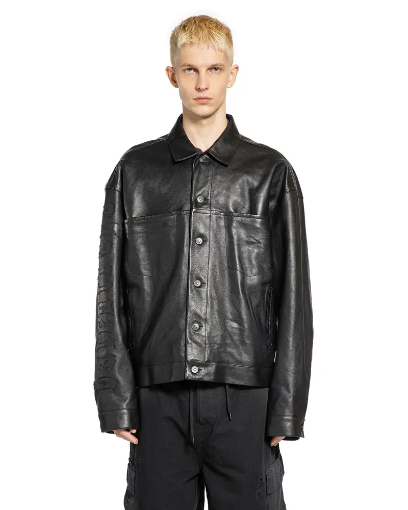 Balenciaga Shirt Leather Jacket Black