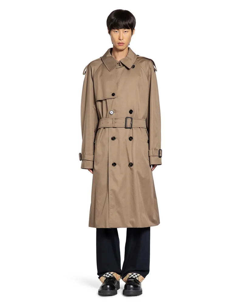 Burberry Long Gabardine Trench Coat Brown