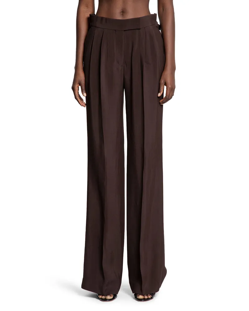 Tom Ford Tailored Double Pleat Wide Leg Pants Brown