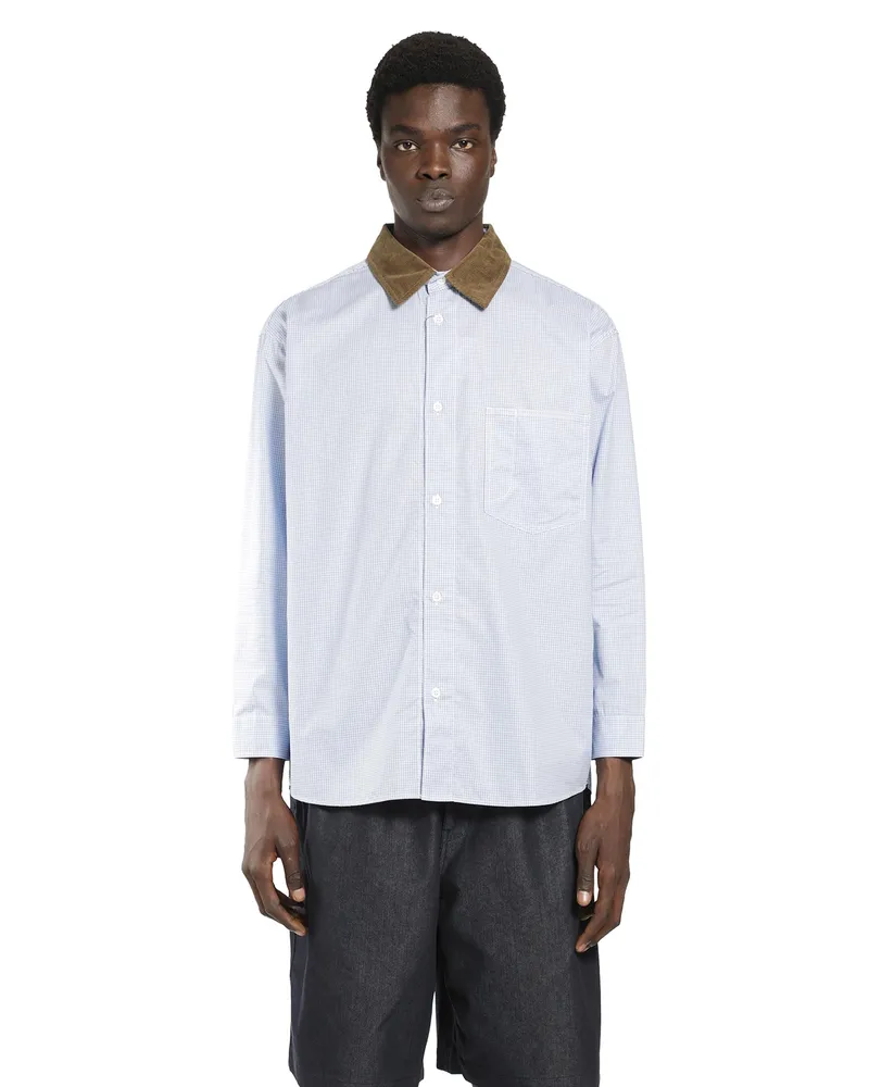 Comme des Garçons Check Shirt with Corduroy Collar Blue