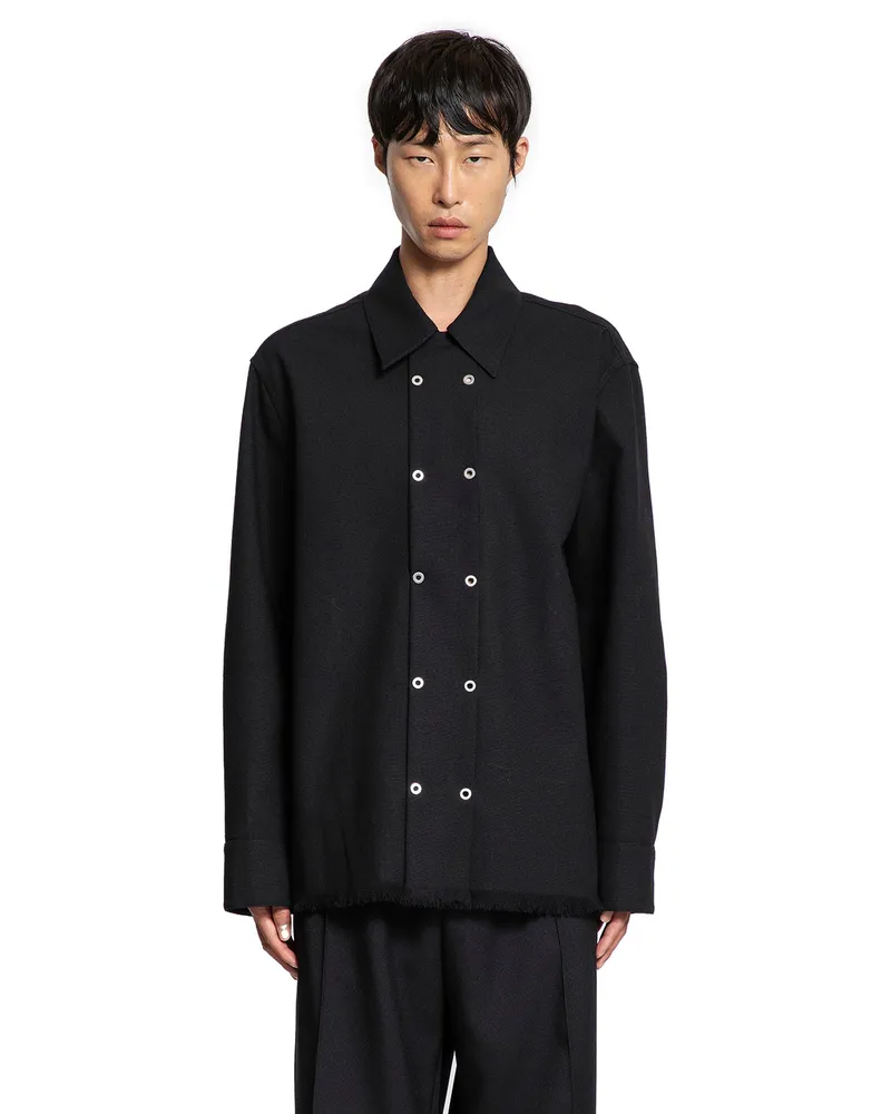 Jil Sander Wool Shirt with Eyelets Black