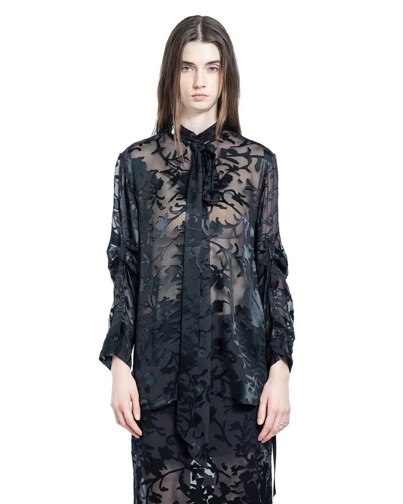 Ann Demeulemeester Dien Standard Collar Long Shirt with Foulard Black