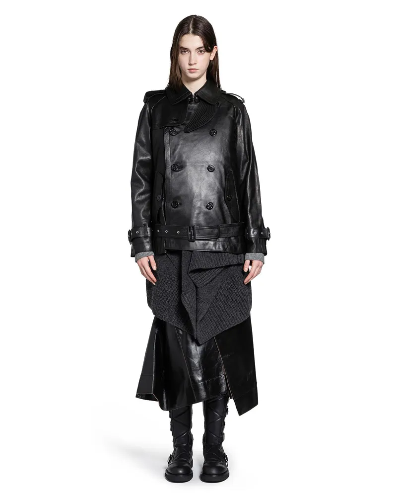 Sacai Leather x Wool Knit Jacket Black