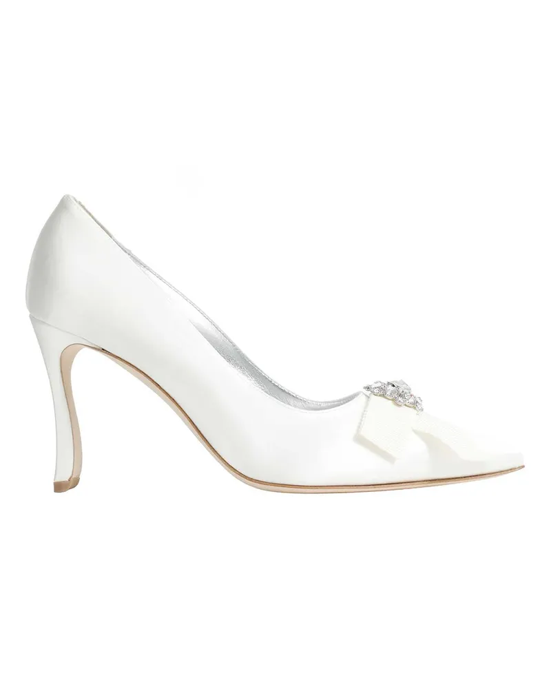 Manolo Blahnik Apius Satin Jewel Embellished Pumps White