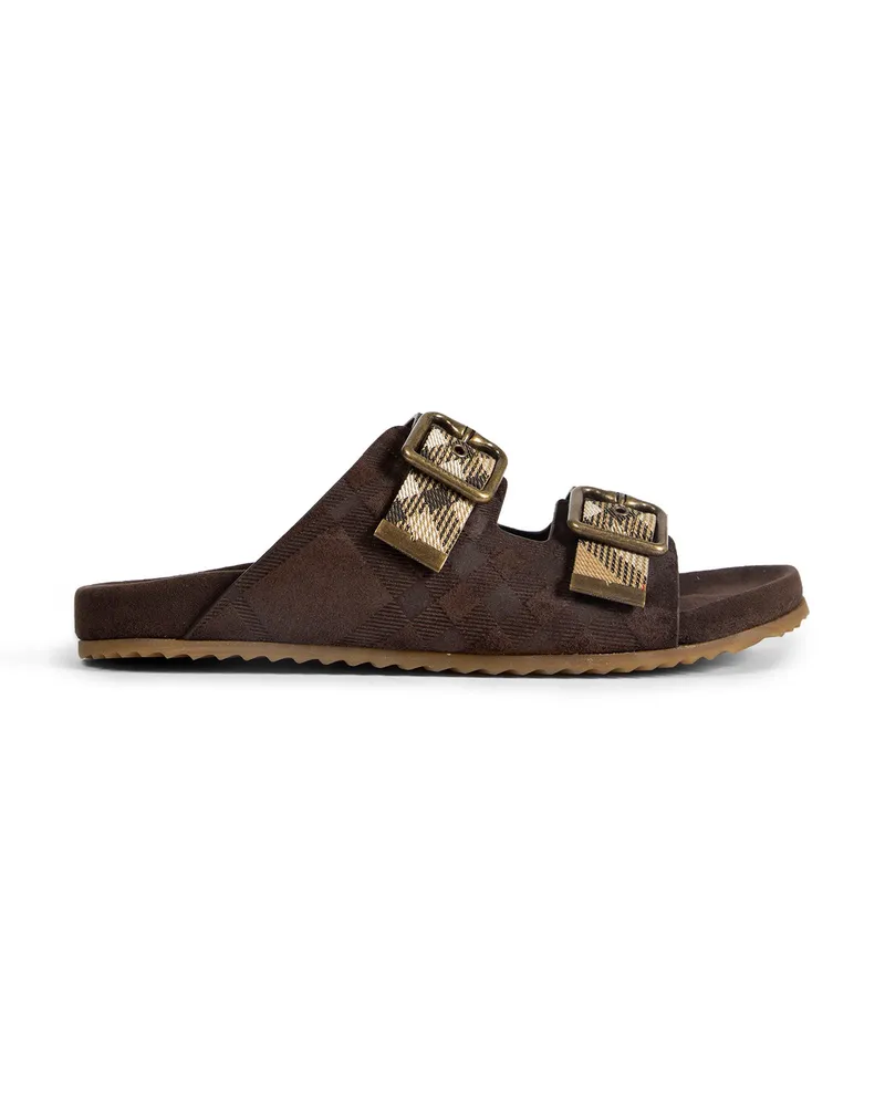 Burberry Double Bouckle Checked Sandals Brown