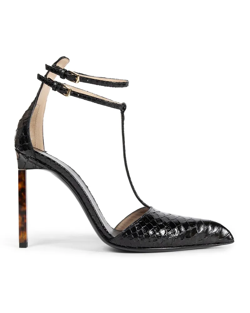 Tom Ford Printed Python T Strap Pumps Black