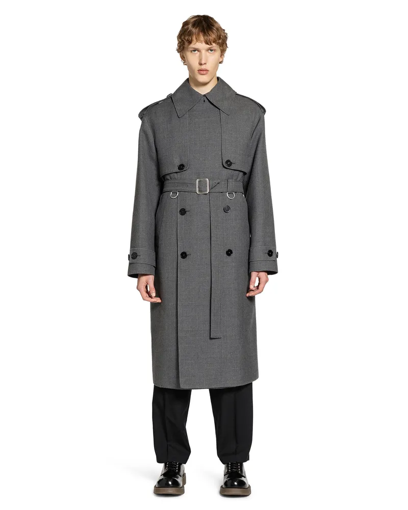 Jil Sander Wool Gabardine Trench Coat Grey