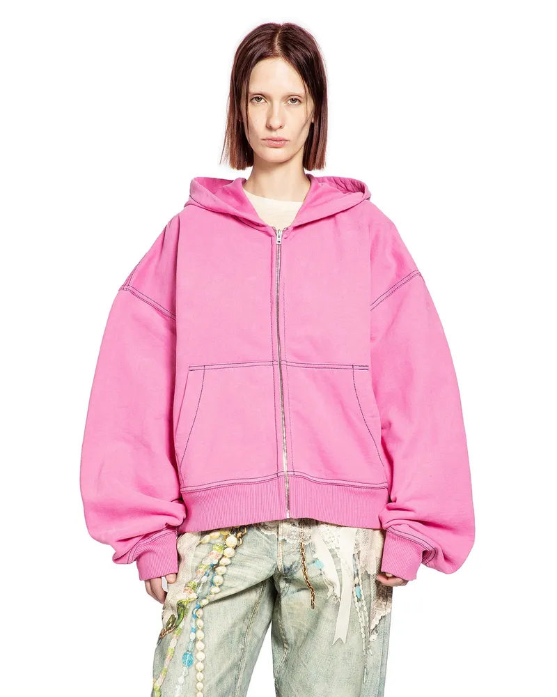 Acne Studios Signature Logo Zip-Up Hoodie Pink