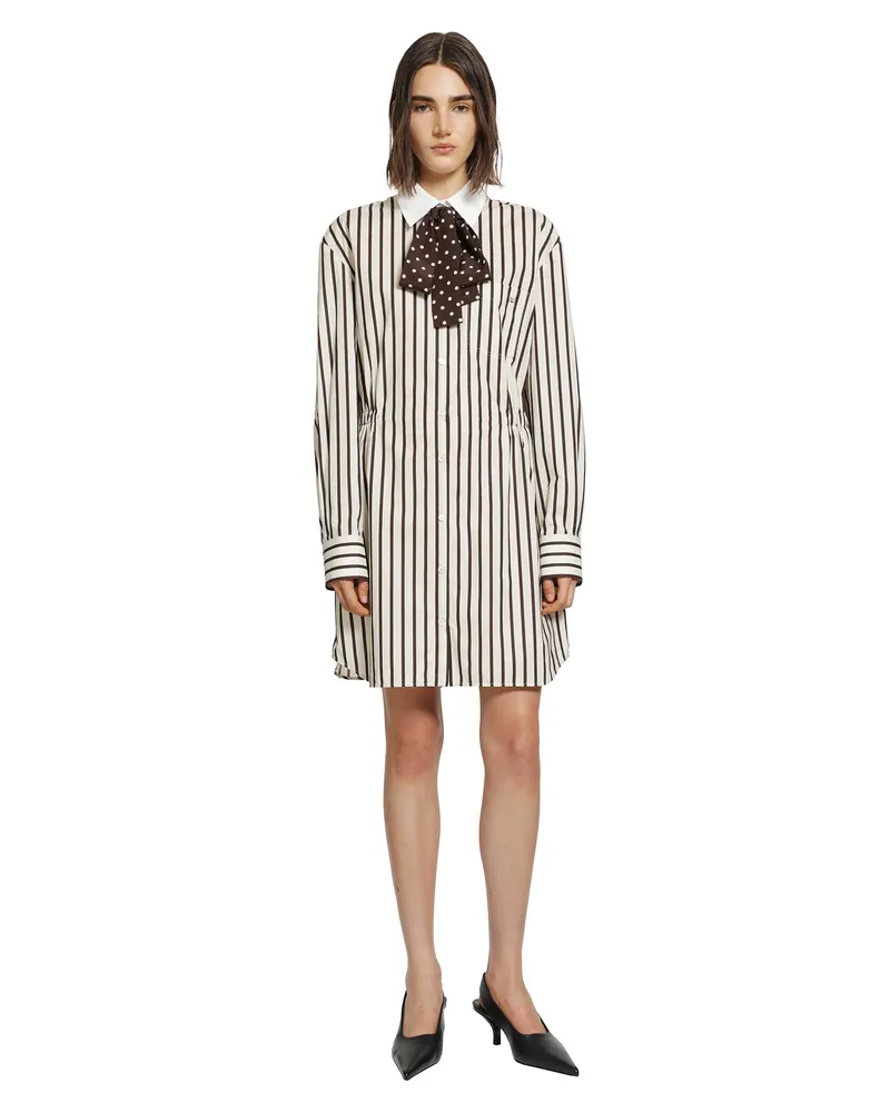 Valentino Garavani Short Dress In Printed Striped Poplin Beige