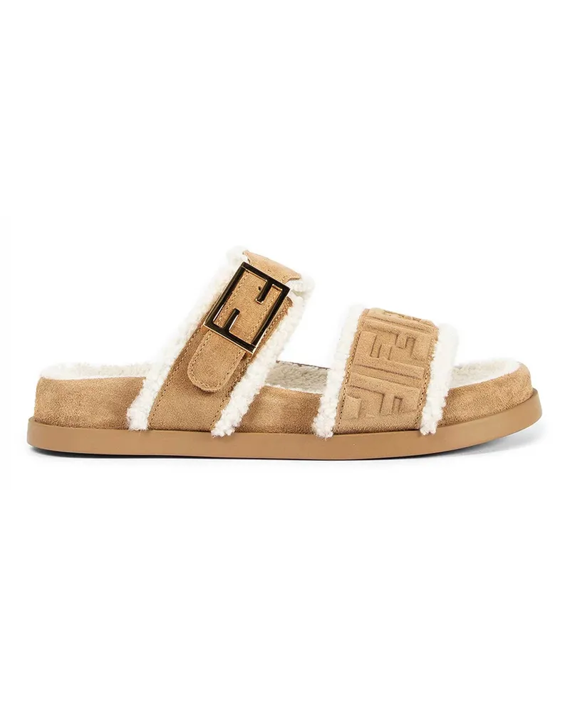 Fendi FF Suede and Shearling sandals Brown