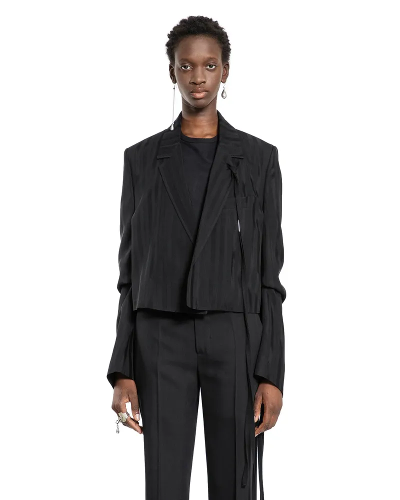 Ann Demeulemeester Inge Cropped Blazer in Striped Viscose Black