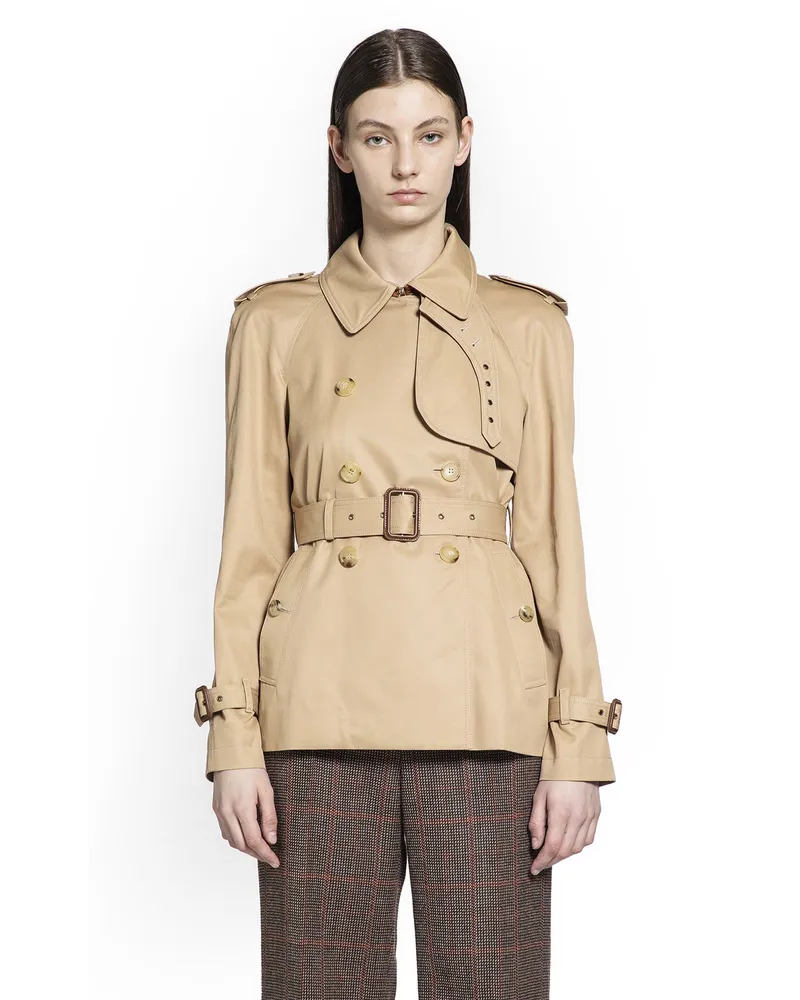 Chloé Short Trench Coat in Cotton Gabardine Brown