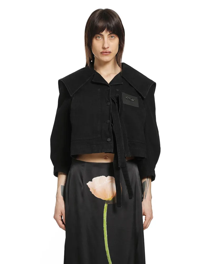 Simone Rocha Cropped Sailor Collar Workwear Jacket Black