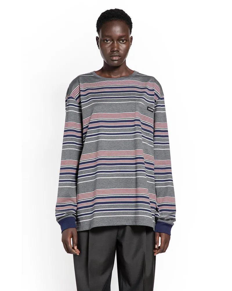 Miu Miu Striped Jersey T-Shirt Grey