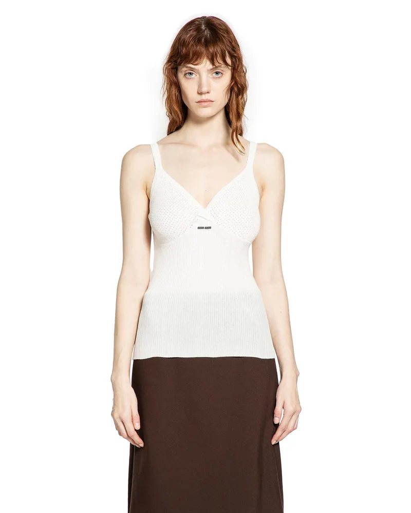 Miu Miu Cotton Knit Tank Top White