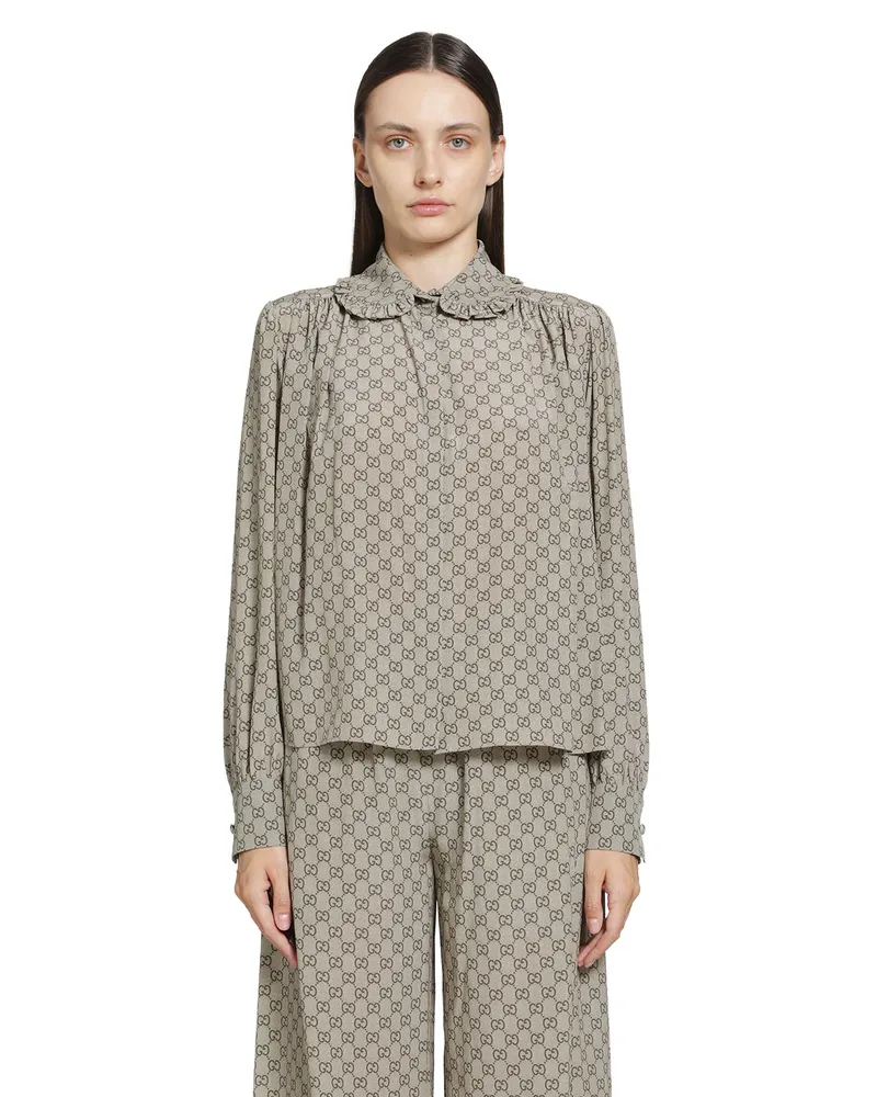 Gucci Printed Silk Shirt Brown