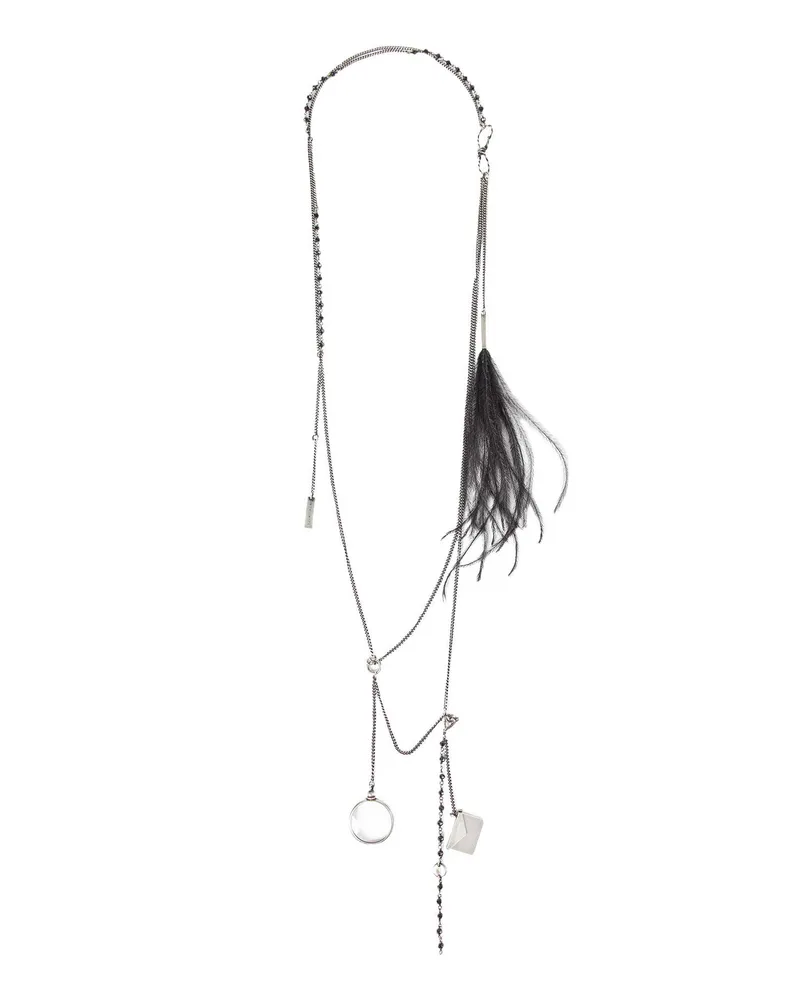 Ann Demeulemeester Afsar Beaded Necklace with Feathers Silver