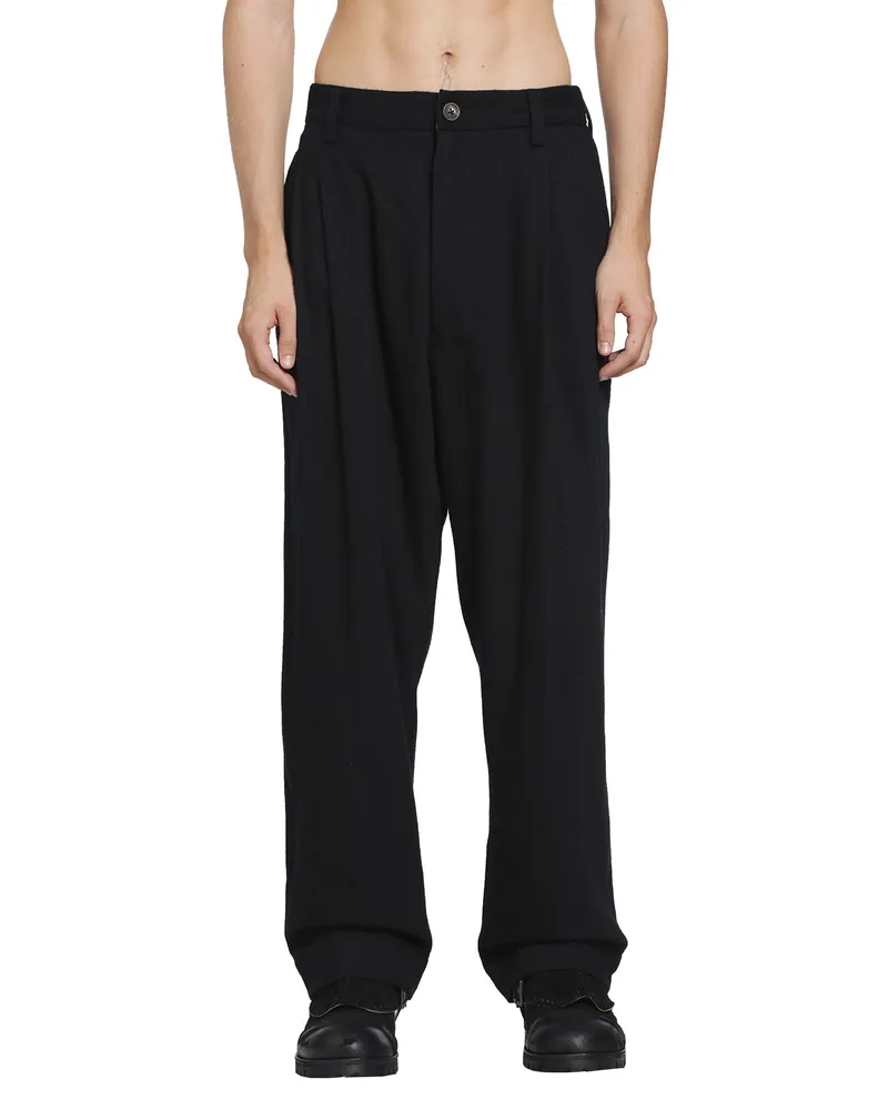 Ziggy Chen Pleated Drop Crotch Trousers Black