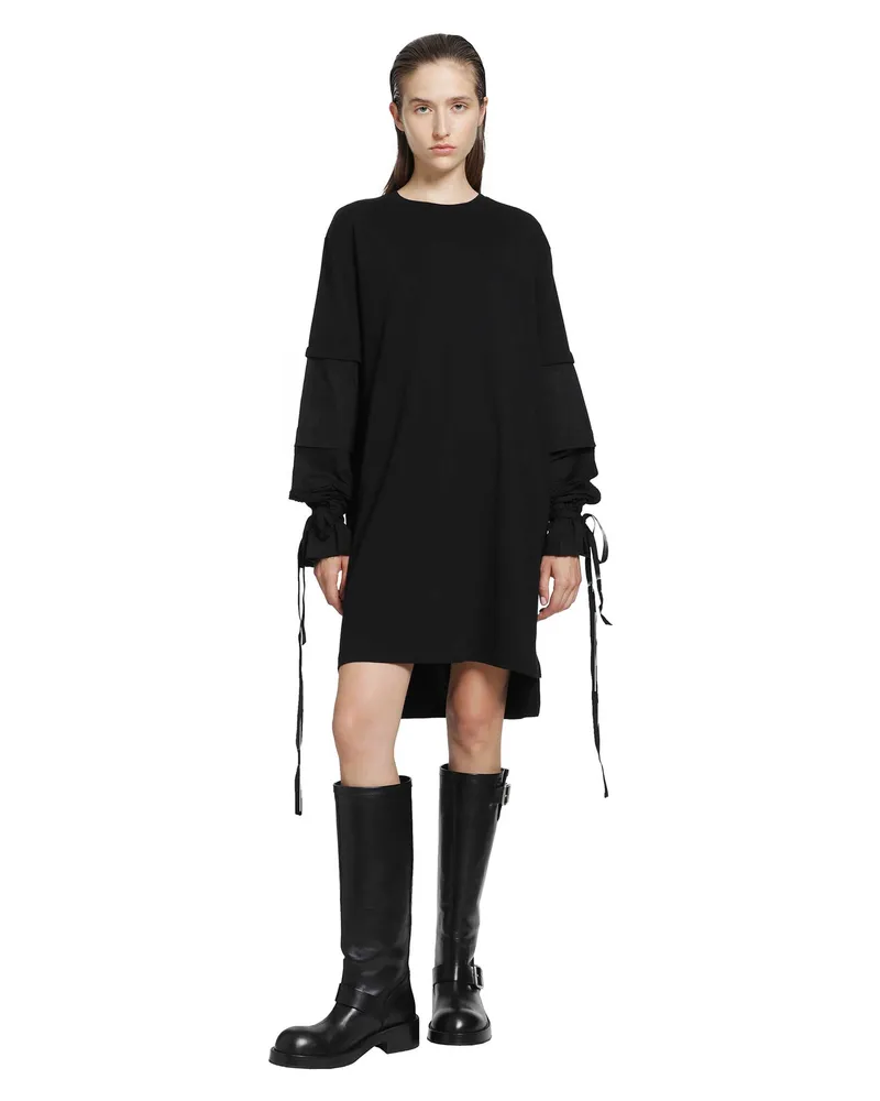 Ann Demeulemeester Lucina T-Shirt Dress with Light Cotton Sleeves Black
